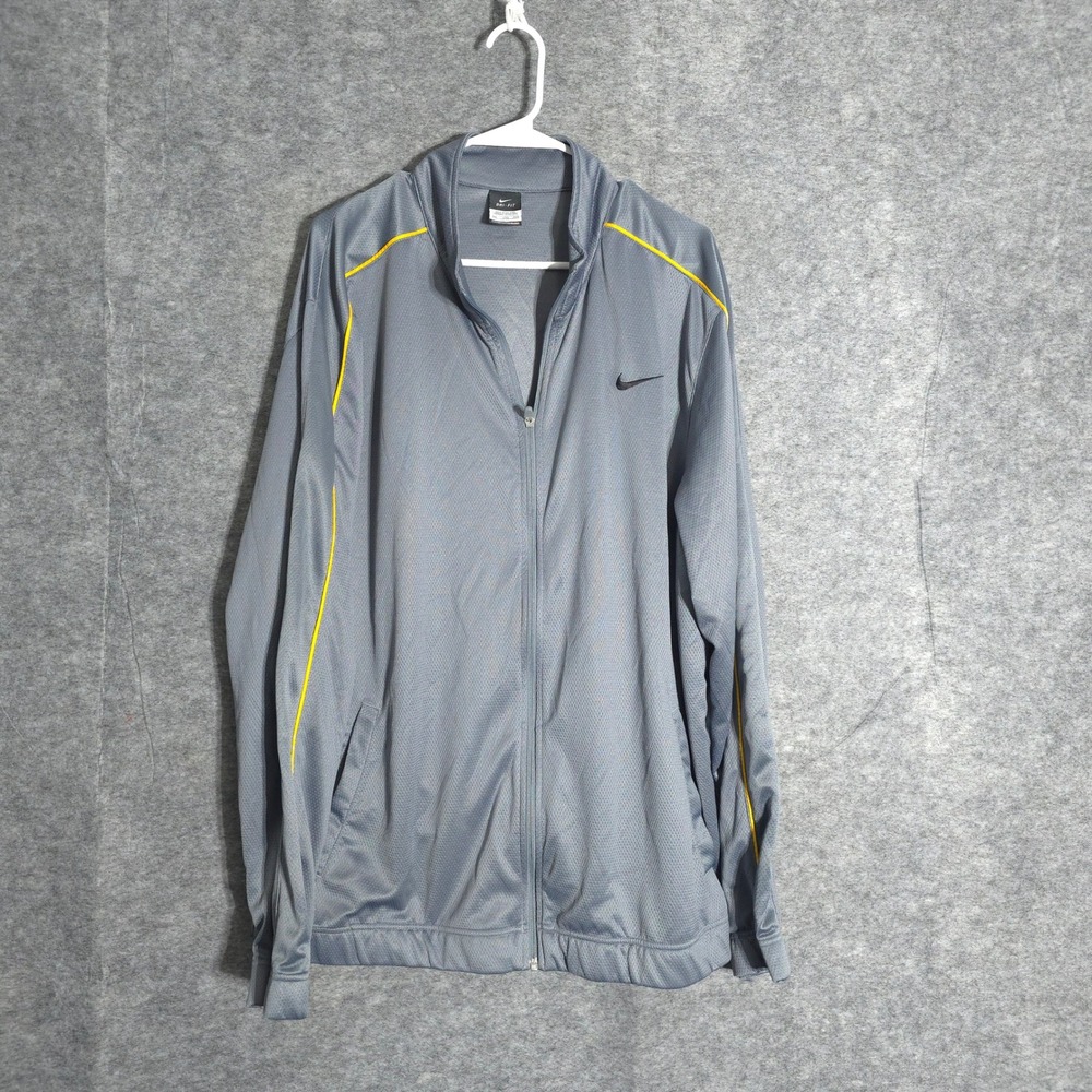 Nike Dri-FIT Track Jacket Mens 2XL Grey Yellow Zip Up 575367-065 Mesh Athletic